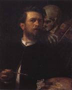 Arnold Bucklin Self-Portrait iwh Death Playing the Violin USA oil painting artist